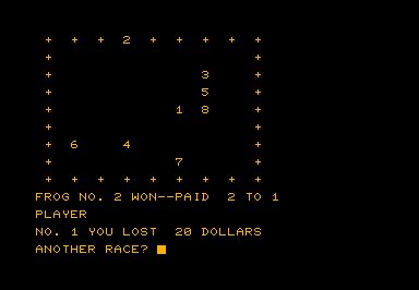 Frog Race game screenshot for Commodore PET